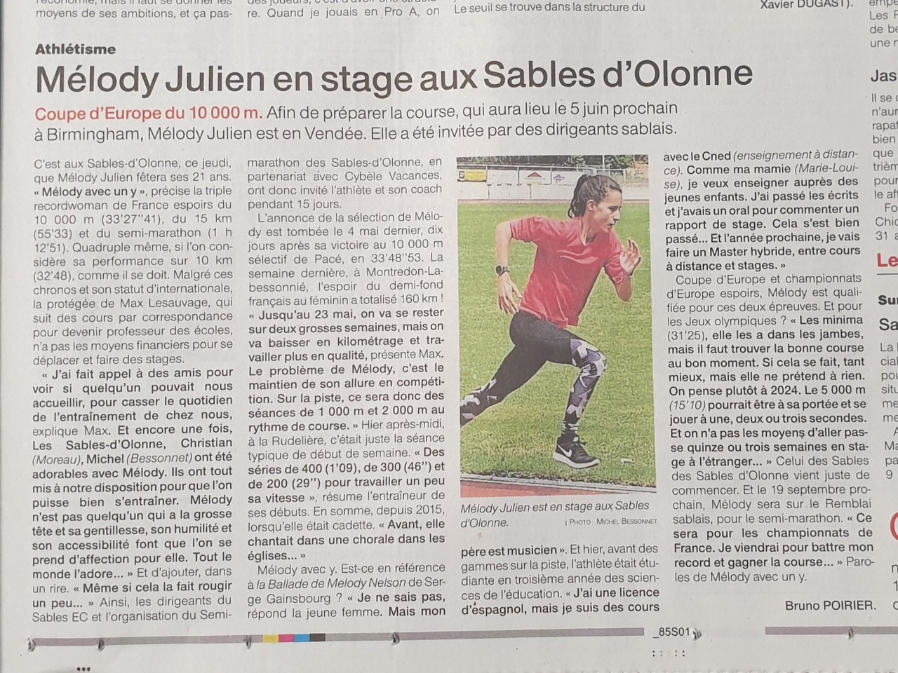 Article ouest france Julien Mélody camping le bel air sables d'olonne